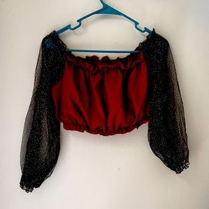 Glitter mesh sleeved crop top
